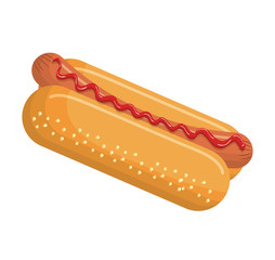 Delicious fast food hot dog  isolated flat icon, vector illustration graphic design.
