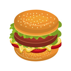Delicious fast food burger isolated flat icon, vector illustration graphic design.