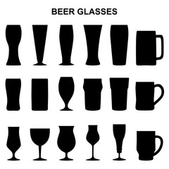 Set of silhouettes of beer glasses, vector illustration