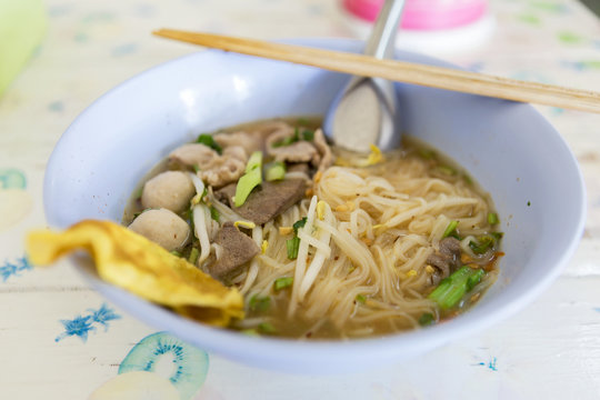 Thai noodle soup, spicy tomyum noodle soup
