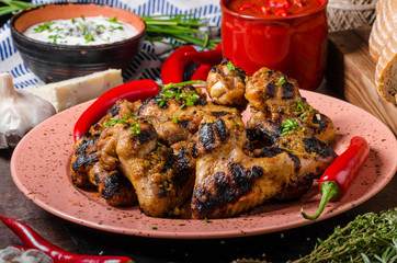 Grilled chicken wings with chili