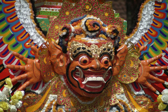 Balinese Cremation Mask. These colorful Hindu masks are hand made and play an important role in the traditional Balinese cremation ceremony.
