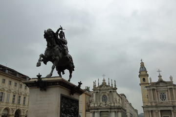 The unusual architecture of the Italian city of Torino a cloudy day
