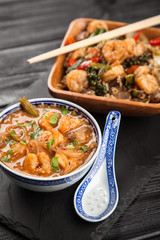 Asian shrimp soup and rice