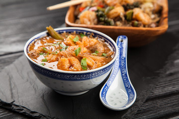 Asian shrimp soup and rice