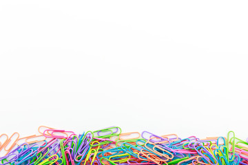 Paperclips on white background with copyspace