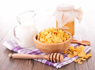 cornflake and milk fork breakfast
