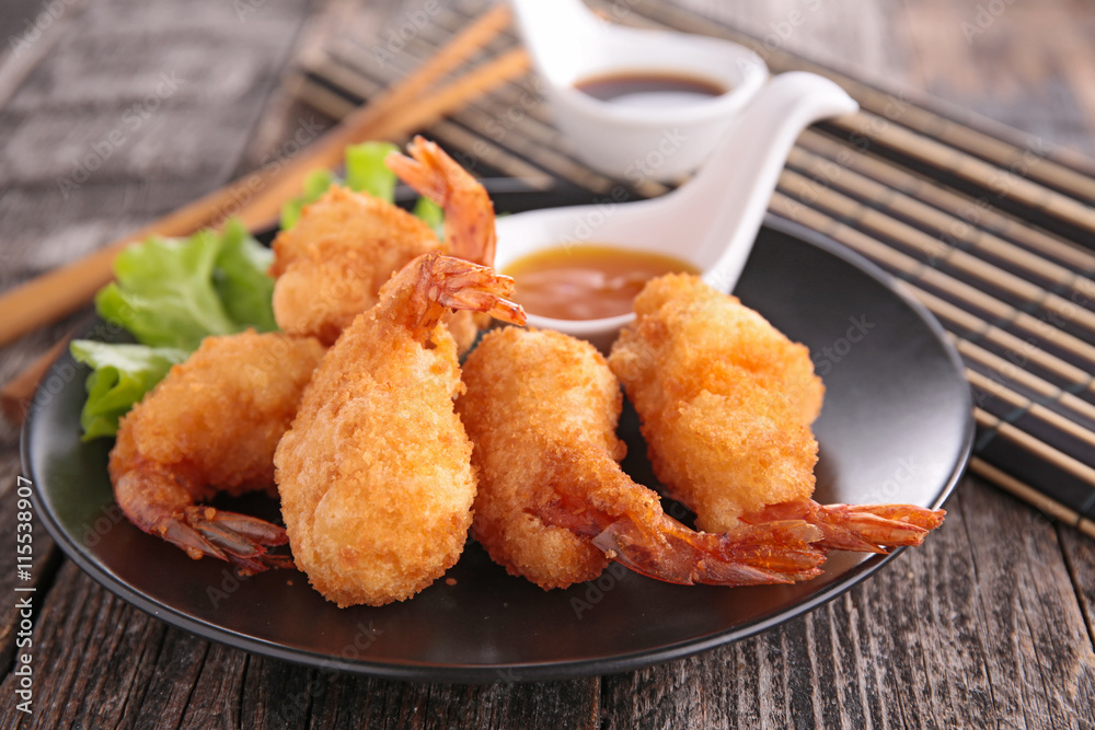 Poster fried shrimp and sauce