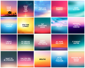 BIG set of 20 square blurred nature backgrounds. With various love quotes