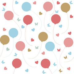 Seamless pattern with colorful balloons and hearts isolated on w