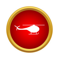 Helicopter side view icon in simple style in red circle. Fly symbol