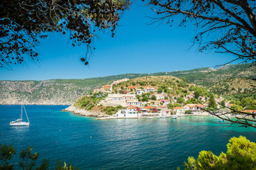 Fototapeta premium Assos on the Island of Kefalonia in Greece. View of beautiful bay of Assos village, Kefalonia island, Greece