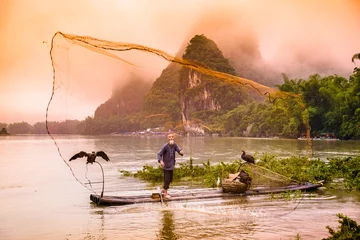 Gordijnen Chinese Cormorant Fisherman on the Li River. © SeanPavonePhoto