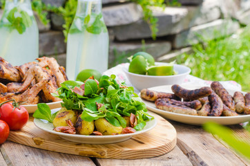 Delicious barbecue with lemonade
