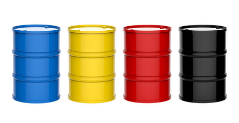 four colorful barrels on white background