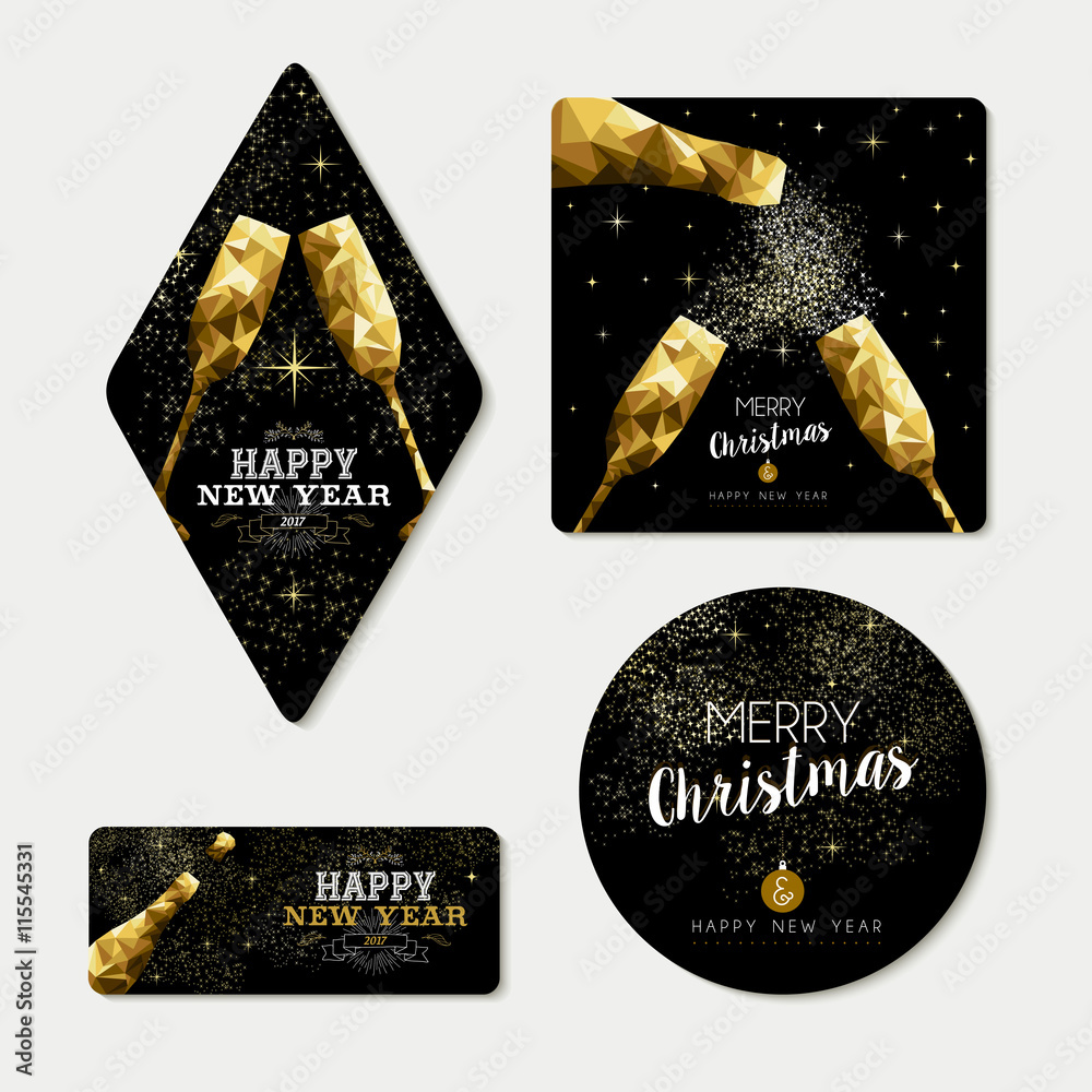 Wall mural gold christmas and new year greeting card set