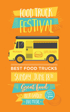 Food truck party invitation. Food menu template design. Food flyer.