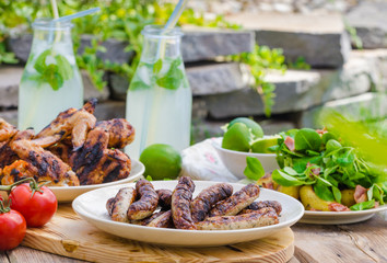 Delicious barbecue with lemonade