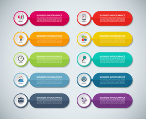 Templates for infographics. Set of abstract colorful banners with white circles. Business concept with 10 options, parts, steps. Vector background with business icons and design elements