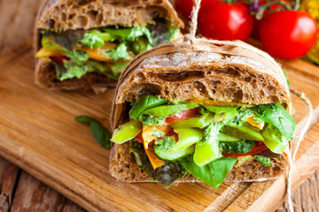 veggie sandwich with vegetables and pesto