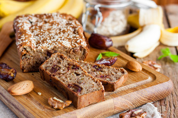 Banana bread with dates and nuts
