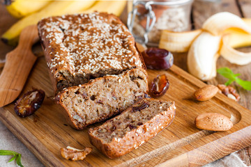 Banana bread with dates and nuts