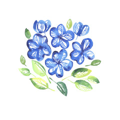 abstract blue color floral elements. watercolor hand drawn illus