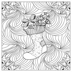 Black vector mono color illustration.Adult Coloring book page design