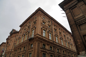 The unusual architecture of the Italian city of Torino a cloudy day