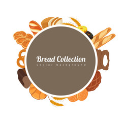 Obraz premium Round label with bread. Food background with bread icons. Bakery products. Vector