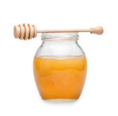 Honey jar with dipper isolated