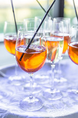 Glasses of wine. Banquet service.