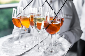 Glasses of wine. Banquet service.