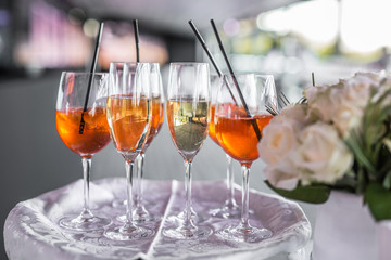 Naklejka premium Glasses of wine. Banquet service.