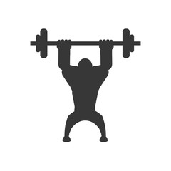 Bodybuilding concept represented by weight lifting and cartoon man icon. Isolated and flat illustration 