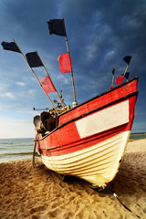 Fishing boat on the shore of the Baltic Sea.