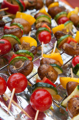 Fresh vegetables on spits ready for bbq