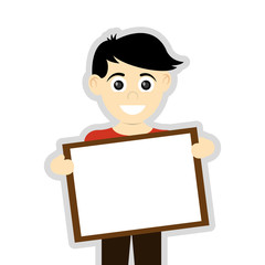 flat design happy boy holding board icon vector illustration