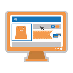 simple flat design computer monitor with shopping website on screen icon vector illustration