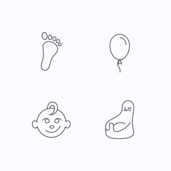 Footprint, baby boy and child toilet icons.