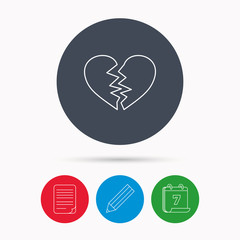 Broken heart icon. Divorce sign.