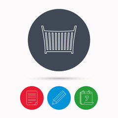 Baby crib bed icon. Cradle or cot sign.
