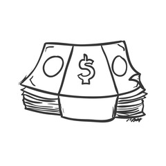 Money concept represented by bills icon. Isolated and sketch illustration 