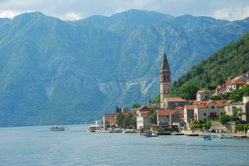 Marine view on the ancient town in Boca Kotorska bay of Montenegro