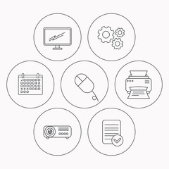 Monitor, printer and projector icons.