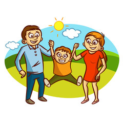 Happy Family walking outdoors