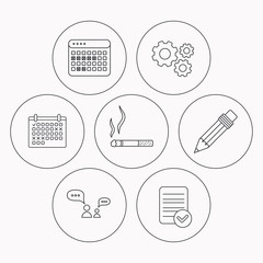 Dialogue, pencil and smoking icons.
