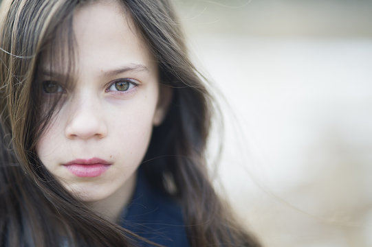 Sweden, Portrait of girl (10-11) with brown hair