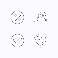 Delete, check and chat speech bubble icons.