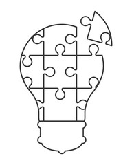 flat design lightbulb in puzzle pieces icon vector illustration